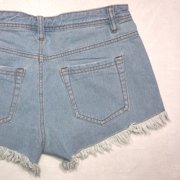 Chiqle Denim Leopard Print Patch and Studded Distressed Blue Jean Shorts - Picture 5 of 16